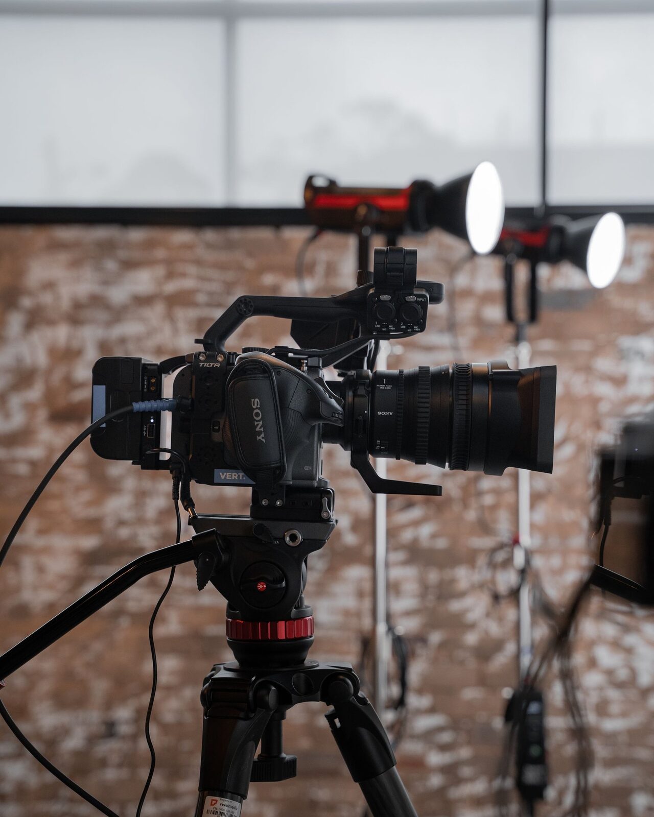A cinema camera set for an interview